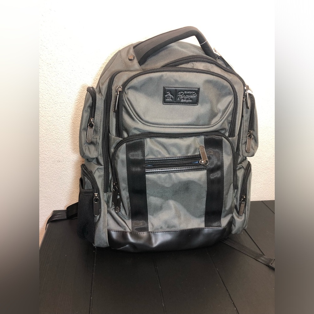 Original Penguin Gray and Black Men's Backpack with Multiple Pockets